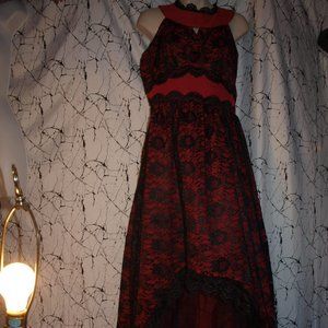 NEW HANDMADE DRESS Red W/Black Lace SIZE M Tule layered